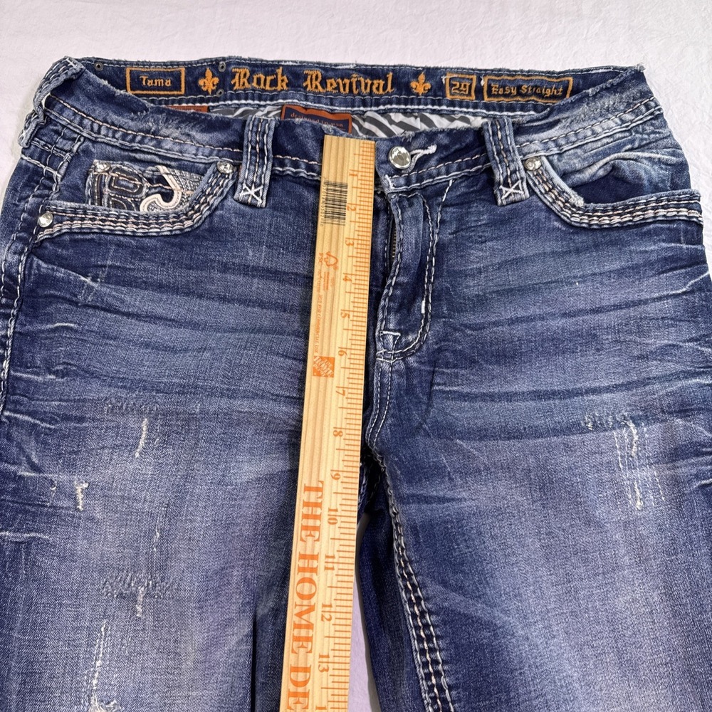 Rock Revival Jeans Women 29 Denim TAMA Easy Straight rhinestones embelished - Picture 6 of 10